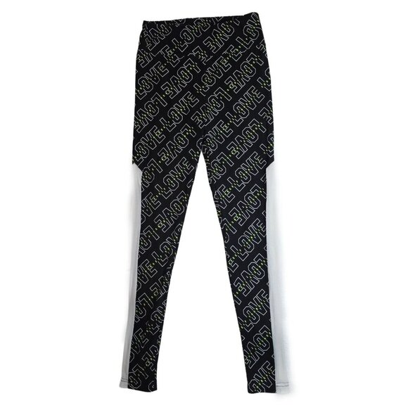 No Boundaries Leggings Love Yourself Print Black/White Neon Accents Stretchy M - Picture 4 of 7